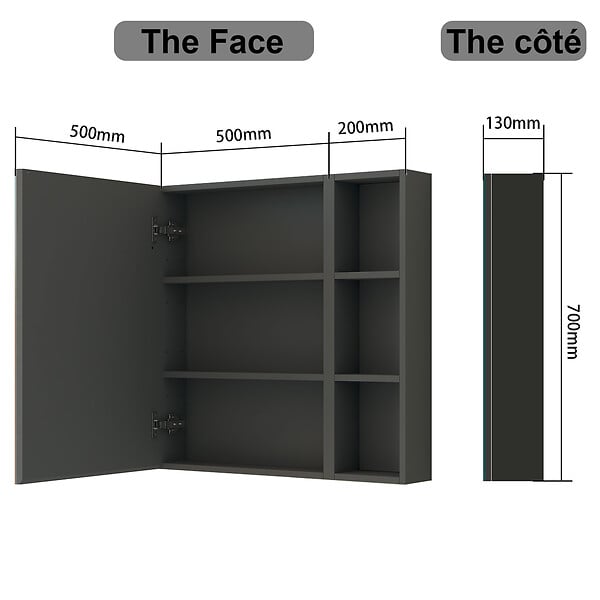 AICA SANITAIRE - AICA Armoire de Toilette Mural avec Miroir Niches Intégrées et Rangement Fermé - Moderne, Blanc, 80x70 cm - large
