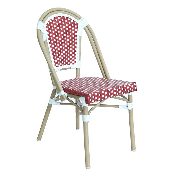 OVIALA - Chaise de terrasse bistrot parisien en aluminium et rotin rouge - Belleville - large