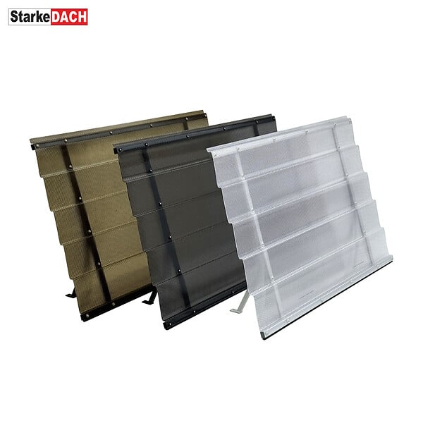 STARKEDACH - Auvent à cadre en aluminium STARKEDACH DIAMONDS Straight T-150 8017 avec revêtement monolithique en polycarbonate - large