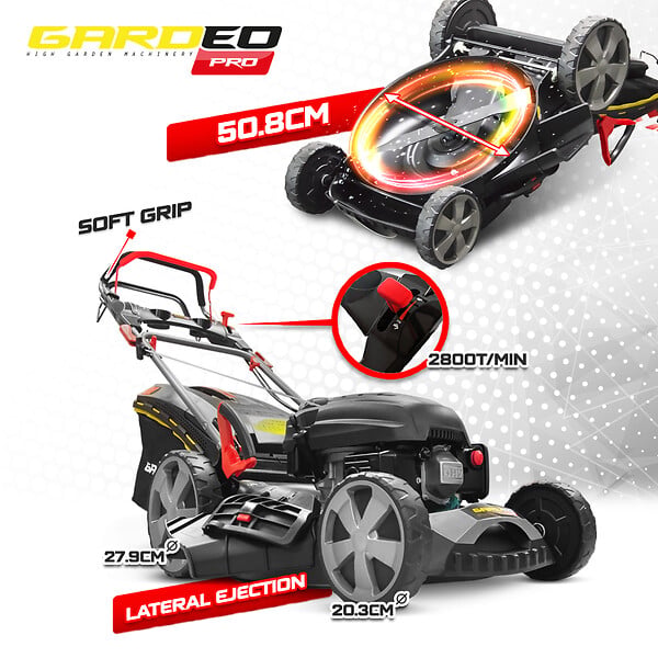 GARDEO PRO - Tondeuse thermique autotractée 170.1cc - 50.8cm livrée avec 2 lames + mulching et éjection latérale - large