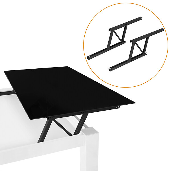 EMUCA - Jeu de ensemble de mécanismes de levage pour table basse, permet de lever la table de 135mm, Acier, Peint en noir - large