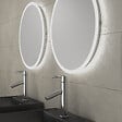 AURLANE - Meuble salle de bains 120cm Chene et noir, Vasques carrees et Miroirs Led Diam 50cm - OMEGA - vignette