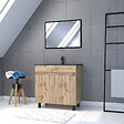 AURLANE - Meuble salle de bain 80x80 cm - Finition chene naturel + vasque noire + miroir - TIMBER 80 - Pack05 - vignette