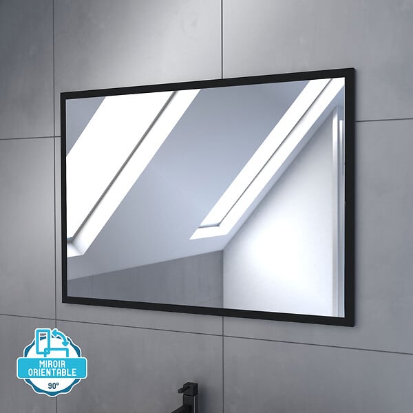 AURLANE - Meuble salle de bain 80x80 cm - Finition chene naturel + vasque noire + miroir - TIMBER 80 - Pack05 - large