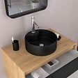 AURLANE - Meuble de Salle de Bains 80 cm avec Vasque Ronde - Finition Chêne naturel et Noir Mat - UBY - vignette