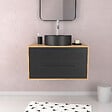 AURLANE - Meuble de Salle de Bains 80 cm avec Vasque Ronde - Finition Chêne naturel et Noir Mat - UBY - vignette