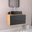 AURLANE - Meuble de Salle de Bains 80 cm avec Vasque Carrée - Finition Chêne naturel et Noir Mat - UBY - vignette