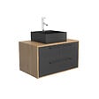 AURLANE - Meuble de Salle de Bains 80 cm avec Vasque Carrée - Finition Chêne naturel et Noir Mat - UBY - vignette