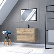AURLANE - Meuble salle de bain 80x54 - Finition chene naturel + vasque blanche + miroir - TIMBER 80 - Pack 35 - vignette