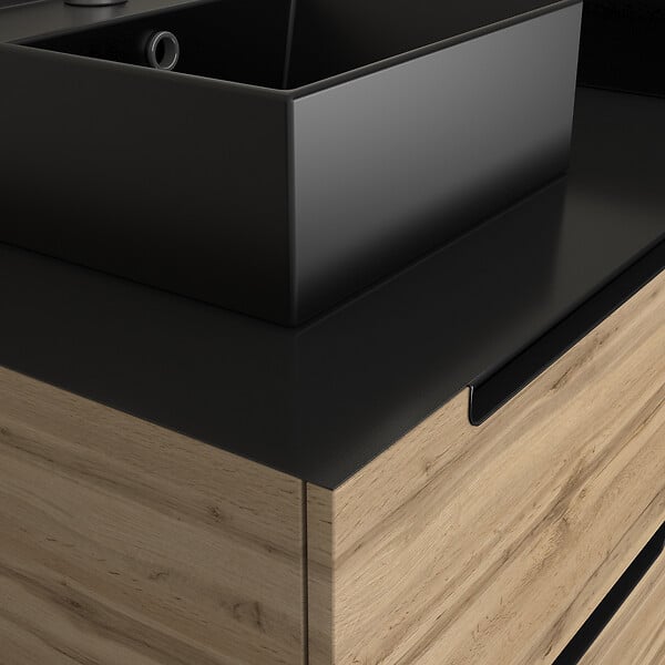 AURLANE - Meuble salle de bains 120cm Chêne et noir, Vasques carrées et Miroir Black Led 120x70 - OMEGA - large