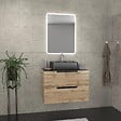 AURLANE - Meuble salle de bains 80 cm 2 tiroirs - Chêne et noir - Vasque rectangle - Miroir Led - OMEGA - vignette