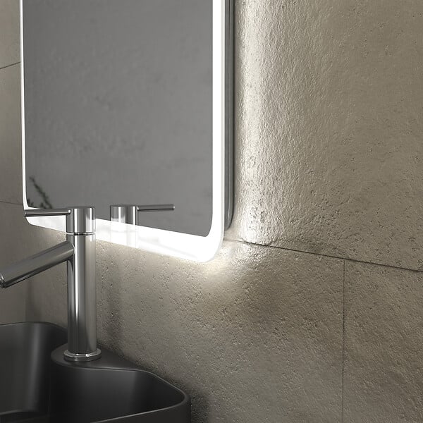 AURLANE - Meuble salle de bains 80 cm 2 tiroirs - Chêne et noir - Vasque rectangle - Miroir Led - OMEGA - large