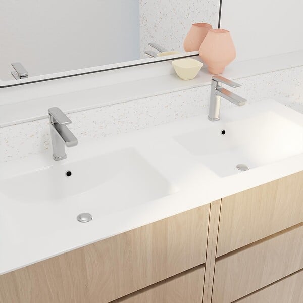 AURLANE - Pack Meuble Salle de Bains 120 cm Chêne Clair, 6 tiroirs avec Vasque Céramique - XENOS - large