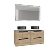 AURLANE - Meuble salle de bains 120cm Chene et noir, Vasques rondes Diam 36cm et Miroir Black Led 120x70 - vignette