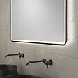 AURLANE - Meuble salle de bains 120cm Chene et noir, Vasques rondes Diam 36cm et Miroir Black Led 120x70 - vignette