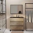 AURLANE - Meuble salle de bains 80cm décor chene naturel 3 tiroirs - Vasque noire et Miroir - TIMBER - vignette