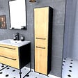 AURLANE - Colonne de salle de bain noir mat 30x35x150cm 2 portes chêne naturel poignées noir mat - STRUCTURA - vignette