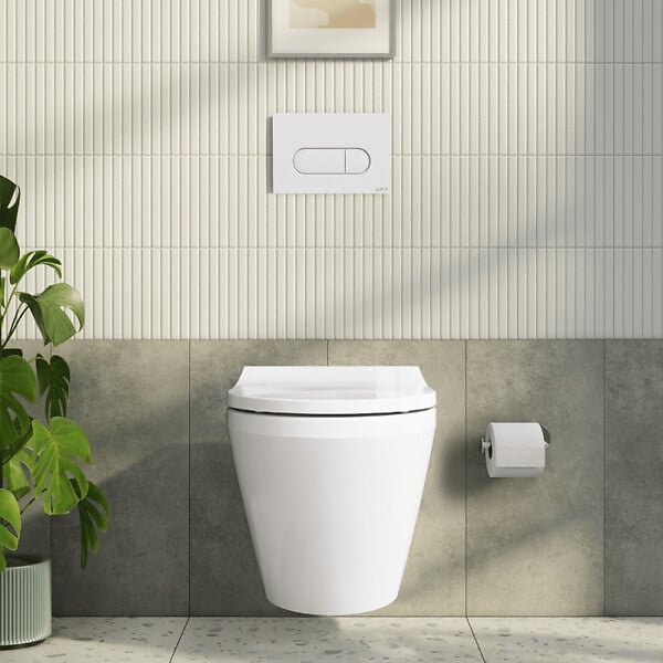 VITRA - Pack WC suspendu VitrA Integra blanc + bâti mur porteur V-Fix Core + Plaque Round Blanche - large