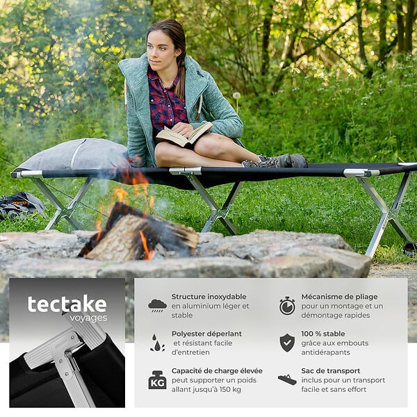 TECTAKE - Lot de 2 lits de camp noir - large