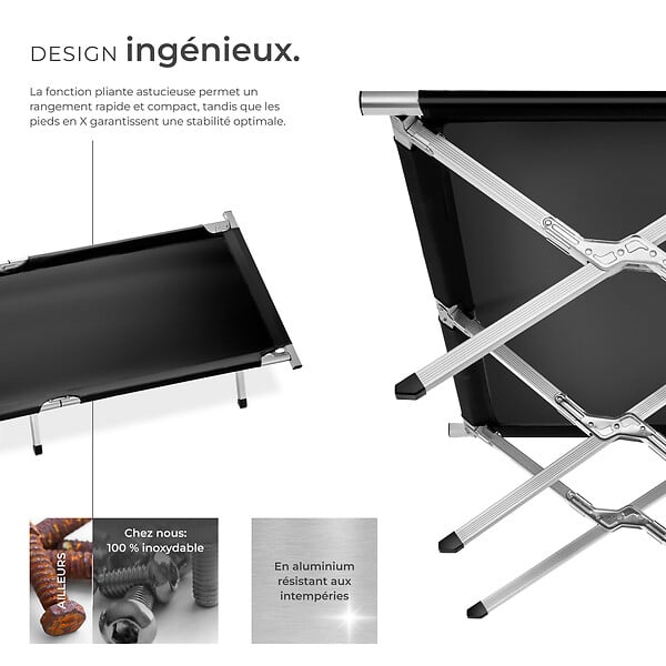 TECTAKE - Lot de 2 lits de camp noir - large
