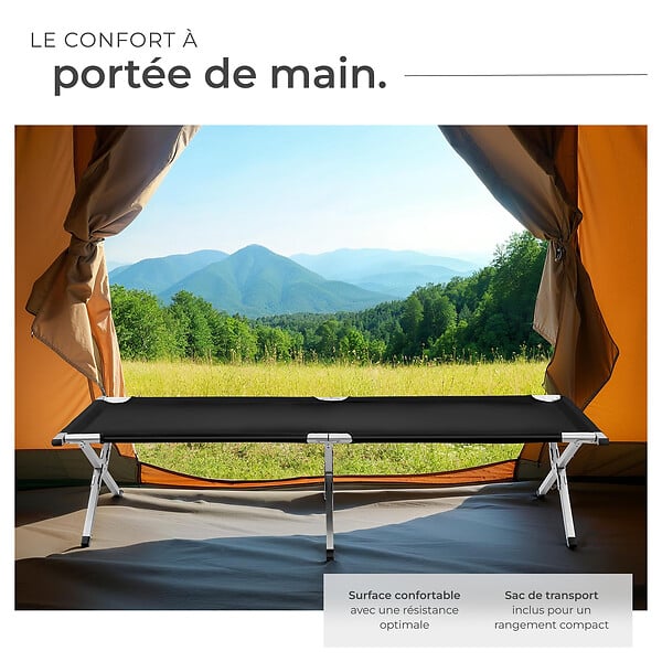 TECTAKE - Lot de 2 lits de camp noir - large