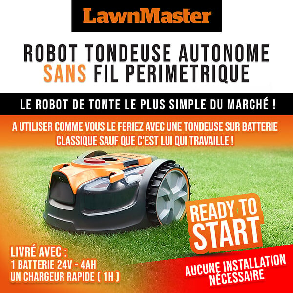 LAWNMASTER - Robot tondeuse autonome 24V sans fil périmétrique - Le robot le plus simple du marché - large