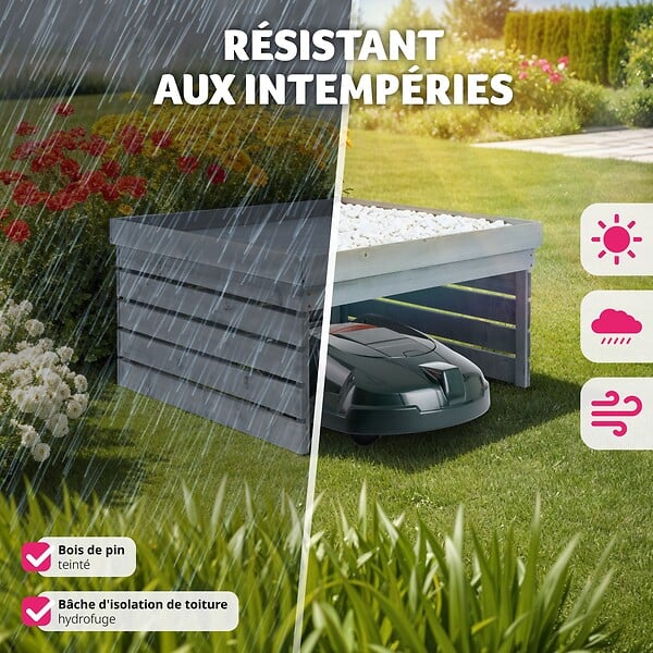 TECTAKE - Garage pour robot tondeuse en bois avec toit végétalisable - large