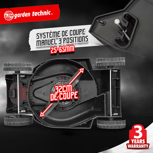 ELEM - Tondeuse à gazon électrique 1300W - Largeur 32cm, 3 Hauteurs de Coupe, Bac 25L - large