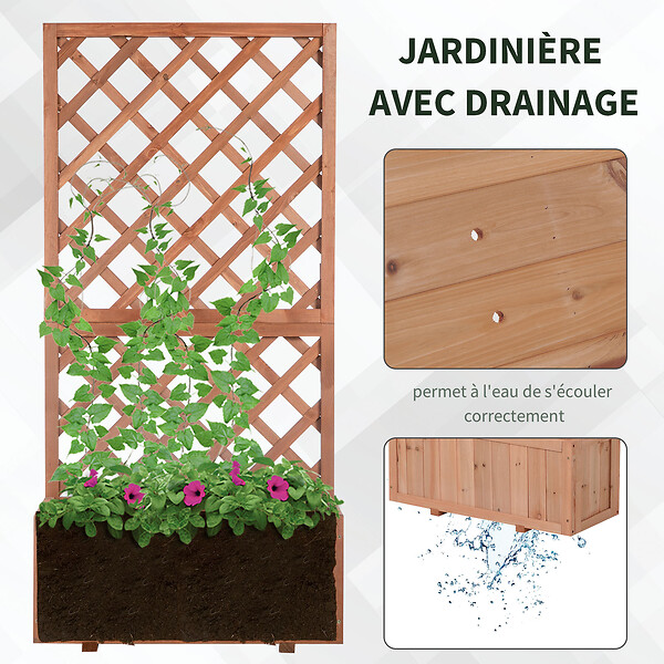 OUTSUNNY - Jardinière avec treillis - bac à fleurs - jardinière sur pied - dim. 72,5L x 31,5l x 149,5H cm inserts d'irrigation inclus bois sapin pré-huilé - large
