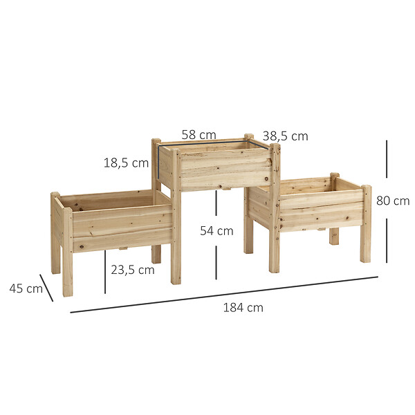 OUTSUNNY - Jardinière sur pieds carré potager 2 étages dim. 184L x 45l x 80H cm inserts d'irrigation bois sapin pré-huilé - large