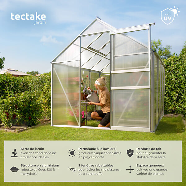 TECTAKE - Serre en aluminium, résistant aux UV, 185x250x195cm blanc transparent - large