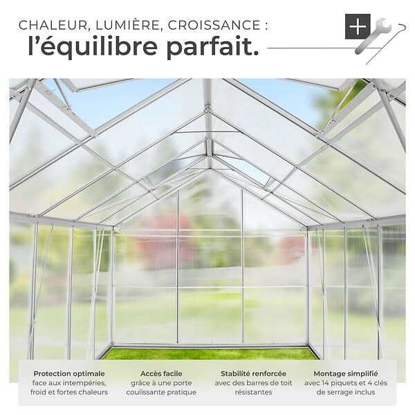 TECTAKE - Serre en aluminium avec fondation, 185x375x195cm blanc transparent - large