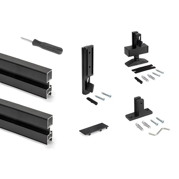 EMUCA - Lot de 3 cadres Zero avec quincaillerie et profilés pour montage au sol et au mur avec niveleur rectangulaire, Aluminium et Zamak, Noir texturé - large