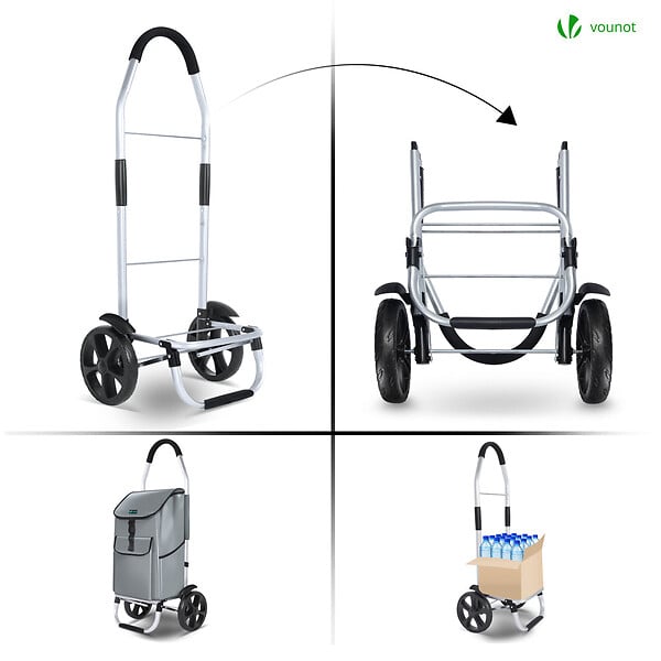 VOUNOT - Chariot de course pliable aluminium 2 roues gris - large