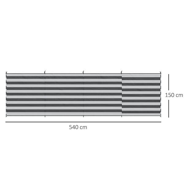 OUTSUNNY - Paravent brise-vue de camping portable pliable avec sac de transport et poteaux dim. 540 cm x 150 cm acier polyester gris blanc rayé - large