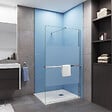 AICA SANITAIRE - Paroi de douche à l'italienne en bande central dépoli 140X200cm avec porte serviette-étagère chromé et une barre de fixation forme carré extensible - vignette