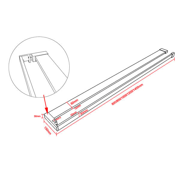AICA SANITAIRE - Paroi de douche à l'italienne en bande central dépoli 140X200cm avec porte serviette-étagère chromé et une barre de fixation forme carré extensible - large