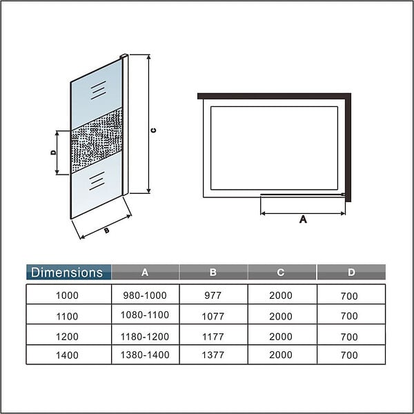 AICA SANITAIRE - Paroi de douche à l'italienne en bande central dépoli 140X200cm avec porte serviette-étagère chromé et une barre de fixation forme carré extensible - large