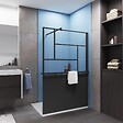 AICA SANITAIRE - Paroi de douche à l'italienne type atelier 100x200cm installé avec une barre de fixation carré en 90cm,livré avec étagère de douche noir - vignette