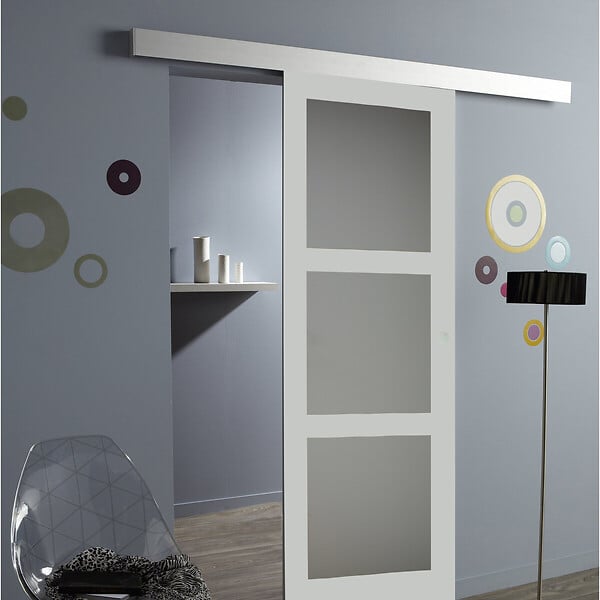 GD MENUISERIES - Porte Coulissante Greyria Gris Clair Vitrée H204 x L73 cm, Rail Alu - large