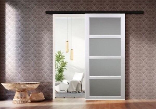 GD MENUISERIES - Porte Coulissante Tana blanc Vitrée H204 x L93 cm, Rail Alu bandeau noir - large