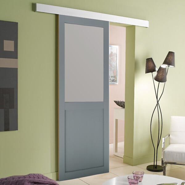 GD MENUISERIES - Porte Coulissante Athena Gris Clair Vitrée H204 x L73 cm, Rail Alu - large
