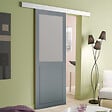 GD MENUISERIES - Porte Coulissante Athena Gris Clair Vitrée H204 x L73 cm, Rail Alu - vignette