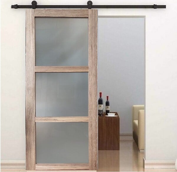 GD MENUISERIES - Porte Coulissante bois Frake Vitrée H204 x L83 cm, railroulette - large