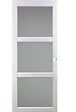 GD MENUISERIES - Porte Coulissante Kenya Blanc Vitrée H204 X L93 cm, Rail Alu Bandeau Noir, 2 Coquilles Blanc - vignette