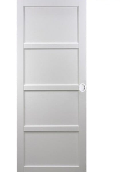 GD MENUISERIES - Porte Coulissante Tamera blanc 4 panneaux H204 x L73 cm, Rail Alu bandeau noir, Coquilles blanc - large