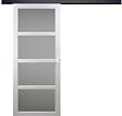 GD MENUISERIES - Porte Coulissante Tana Blanc Vitrée H204 X L93 cm, Rail Alu Bandeau Noir, Coquilles Blanc - vignette