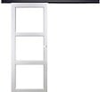 GD MENUISERIES - Porte Coulissante Kenya Blanc Vitrage transparent H204 x L73 cm, Rail Alu bandeau noir, Coquilles blanc - vignette