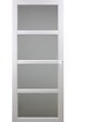 GD MENUISERIES - Porte Coulissante Tana Blanc Vitrée H204 X L73 cm, Rail Alu Bandeau Blanc, Coquilles Blanc - vignette