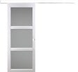 GD MENUISERIES - Porte Coulissante Kenya Blanc Vitrée H204 X L83 cm, Rail Alu Bandeau Blanc, Coquilles Blanc - vignette